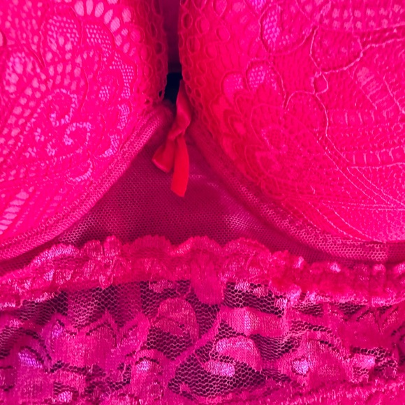 Flora By Flora Nikrooz Mesh Babydoll Lingerie size Large Hot Pink sheer - Picture 3 of 6